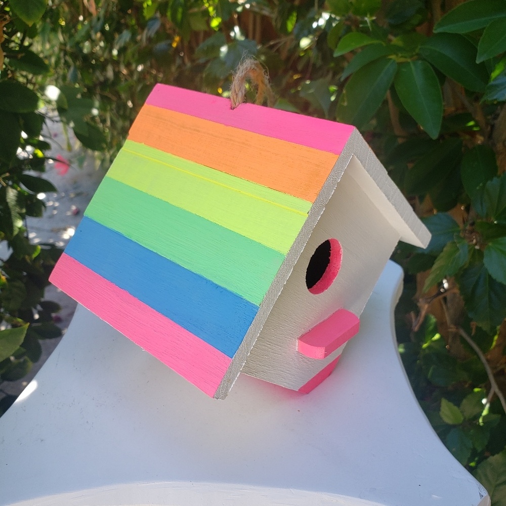 Neon Rainbow Hand Painted Birdhouse